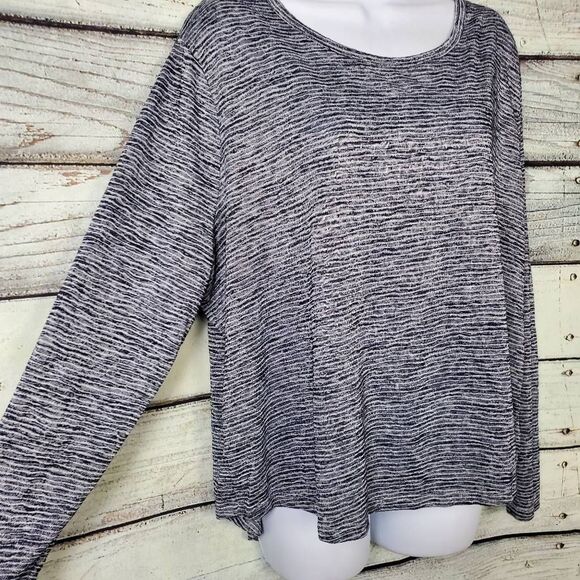 Athleta Women’s XL Long Sleeve Heathered Navy Gray Striped Top Modal Blend - Picture 2 of 8